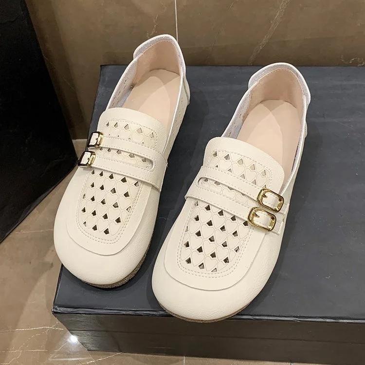 

Туфли женские на плоской подошве, простая Удобная дышащая обувь с вырезами, без застежки, с пряжкой, белые, на лето