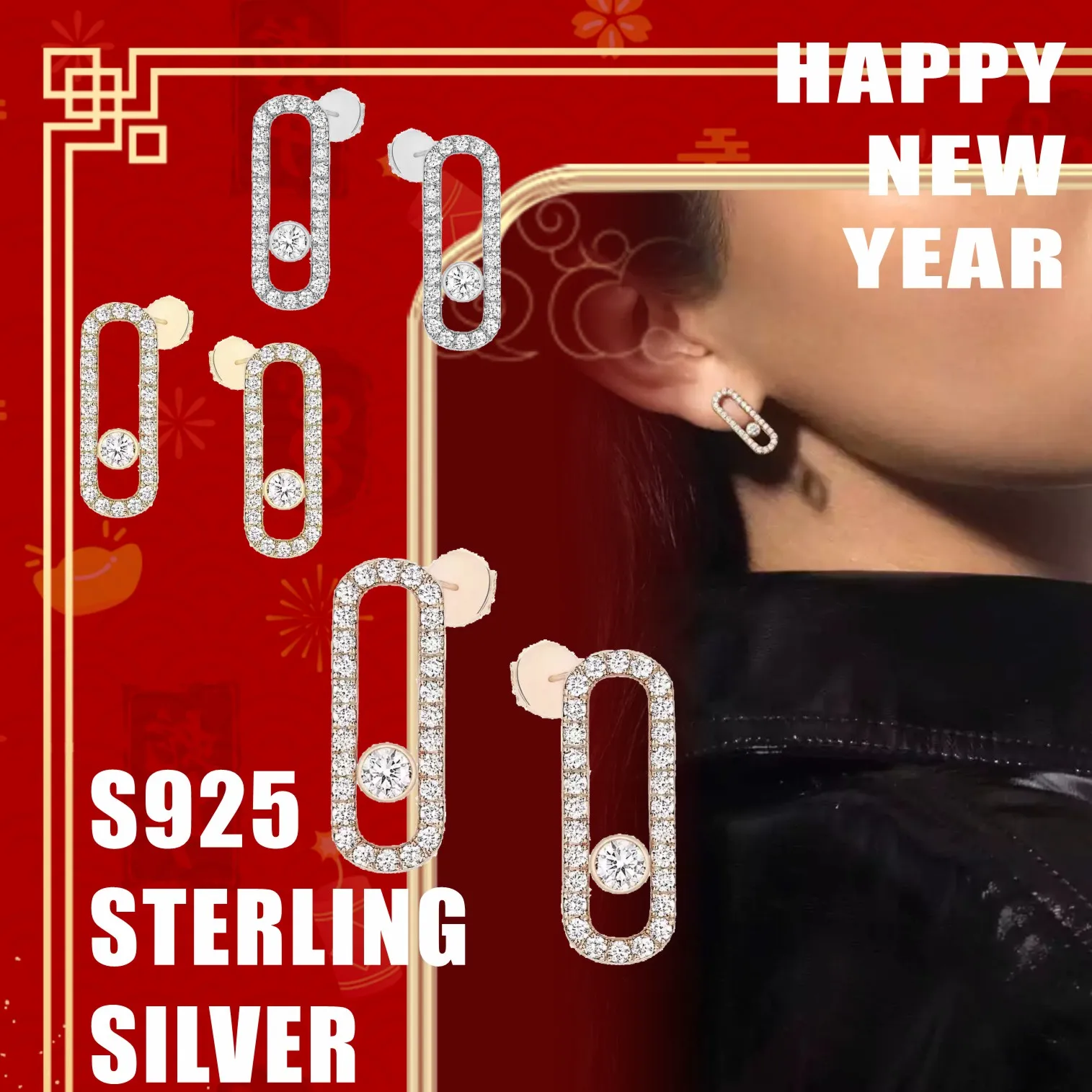 Серьги с подвижными бриллиантами стерлинговое серебро S925 серия Move Uno роскошные