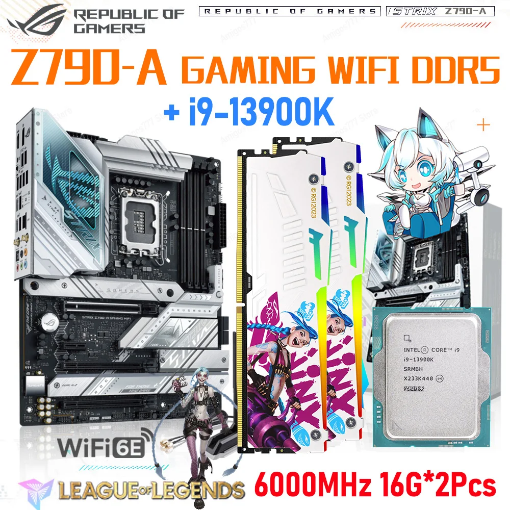 ASUS ROG STRIX Z790 игровая WIFI белая материнская плата DDR5 LGA 1700 комплект i9 13900K с Renegade 6000 МГц 32 Гб Память комплект ПК своими руками Новинка