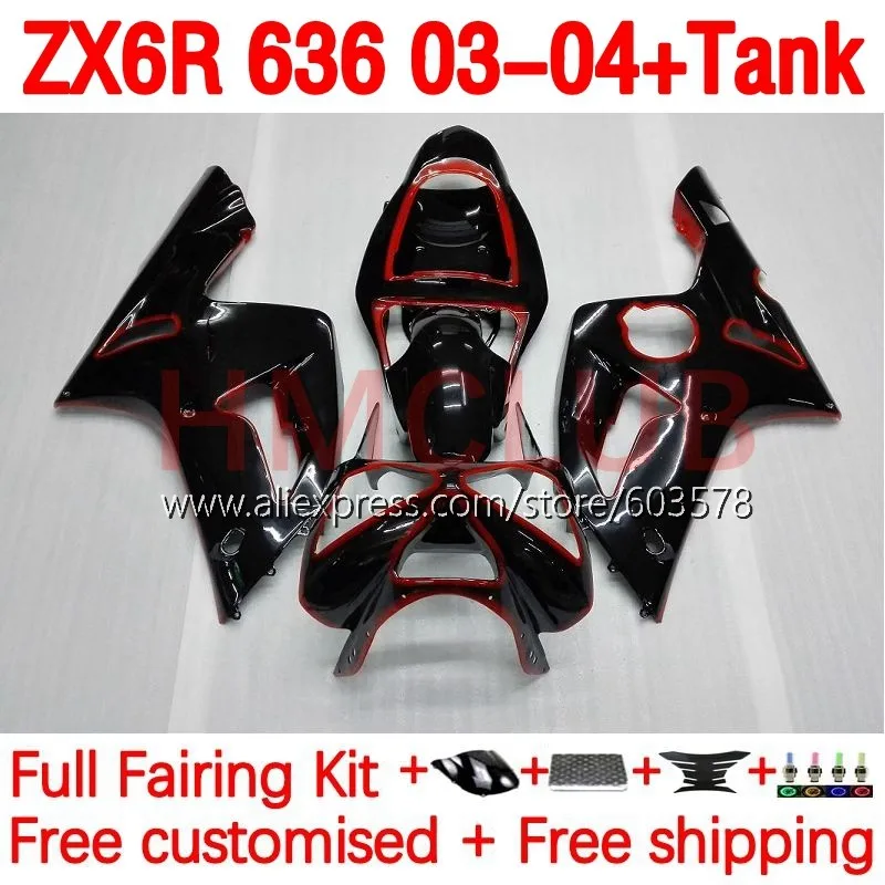 

+Tank OEM For KAWASAKI NINJA ZX-636 ZX-6R ZX 6R 636 6 R 600CC ZX636 ZX6R 03 04 2003 2004 Injection Fairing 204No.6 red black