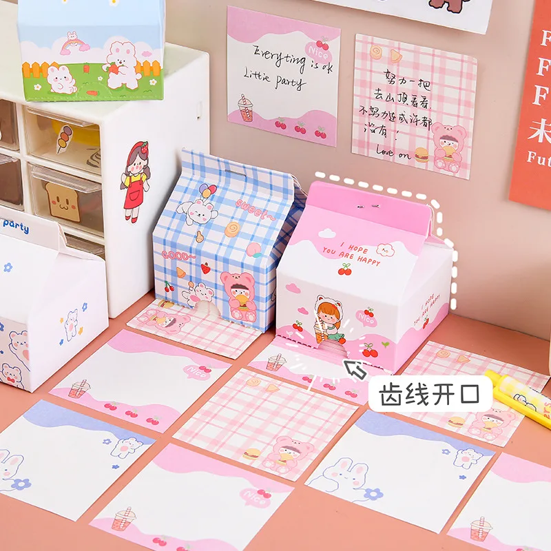 

Small fresh milk box sticky note Korean version ins cute creative cartoon student girl sticky note paper