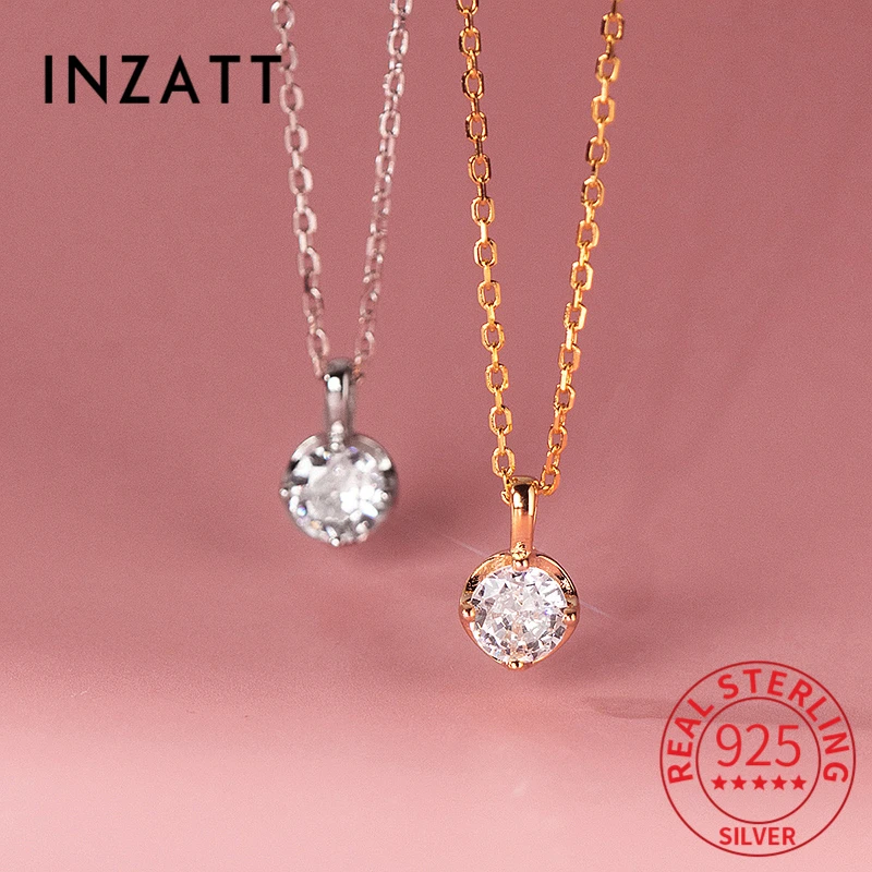 

INZATT Real 925 Sterling Silver Zircon CZ Bead Pendant Choker Necklace for Women Classic Fine Jewelry Minimalist Accessories