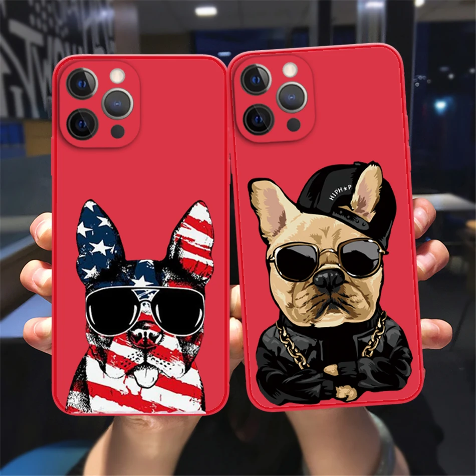 

Pug Dog French Bulldog Shockproof Phone Case for IPhone 12 11 13 14 Pro Max 8 14 Plus X XR XS MAX Red Couple Lover Friends case