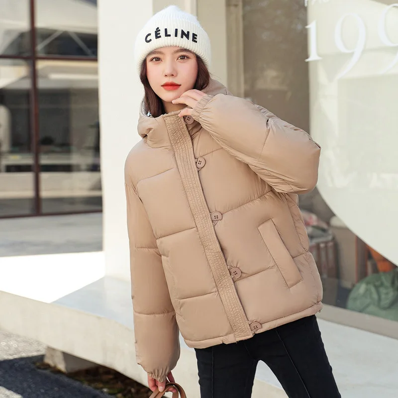 GRELLER Thicken Bread Coats Short Down Padded Coat Women's Korean Autumn Winter Coat Padded Jacket Women 2022 New Hooded Parkas