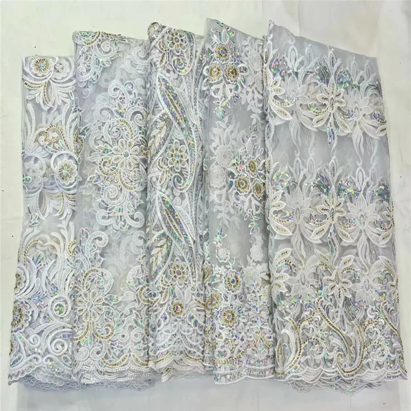 

Кружевная ткань с золотыми бусинами, Высококачественная африканская кружевная блестящая вышивка, кружевная ткань для нигерийского свадебного шитья H9916