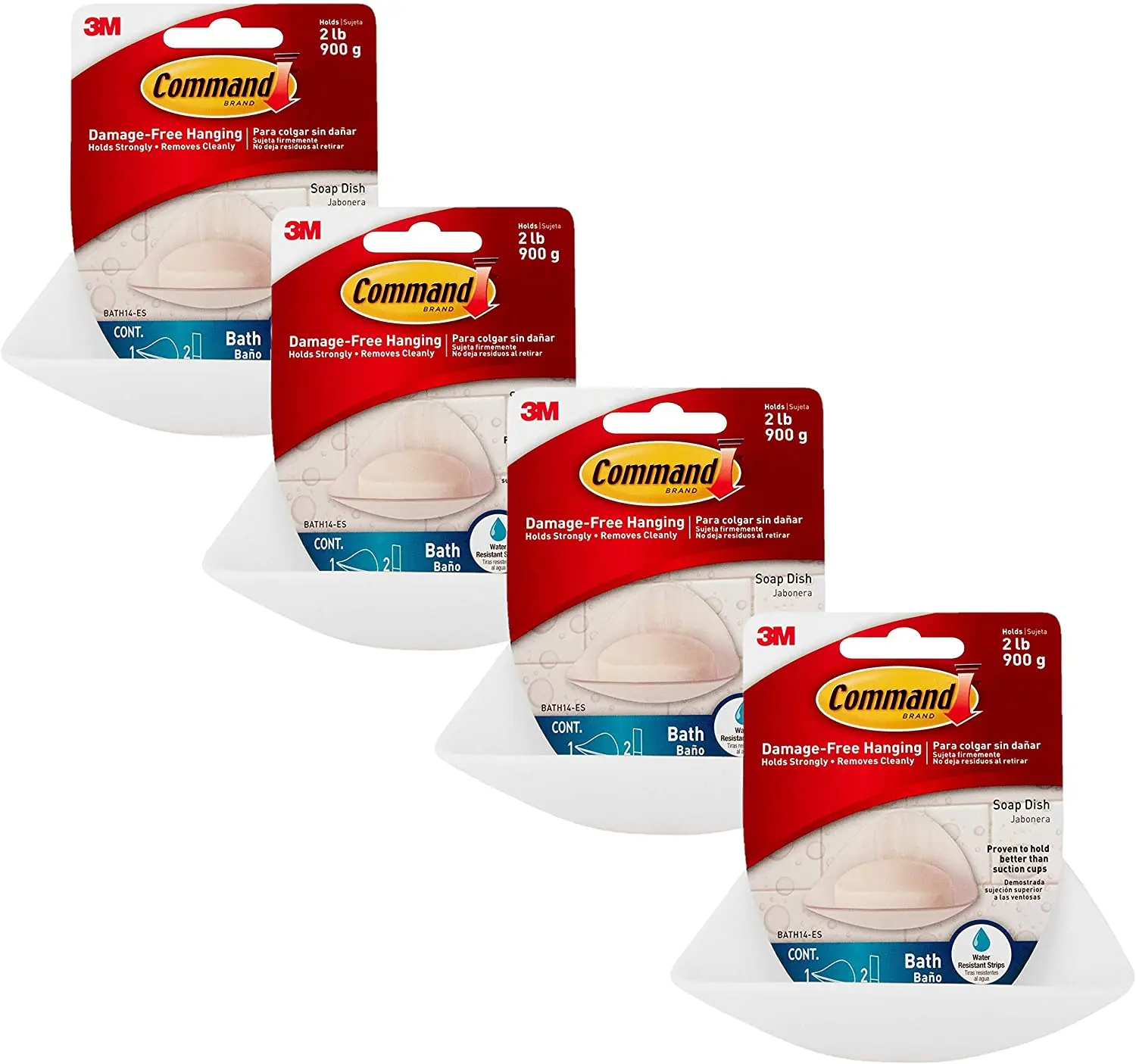 

Command Soap Dish, Clear Frosted, 1-Dish, 2-Water-Resistant Strips (BATH14-ES), Pack of 4