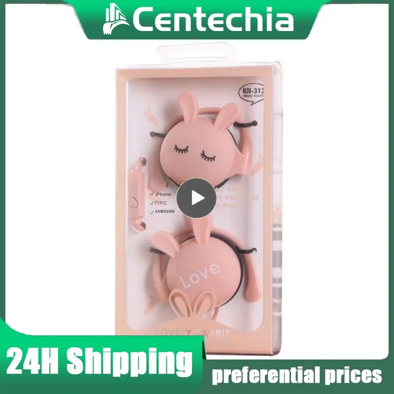 

3,5 мм Мягкие Мультяшные с кроличьими ушками и крючком, проводные наушники, спортивные стереонаушники для бега, шумоподавление, для детей, для девочек