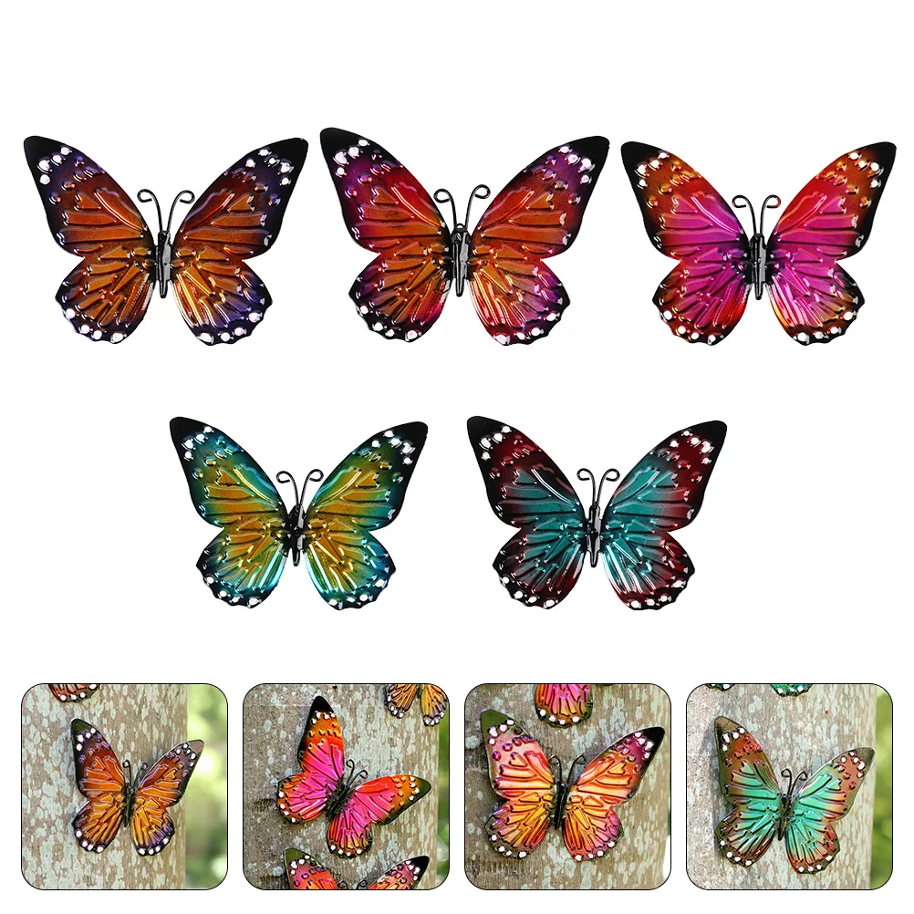 

5 шт. железные бабочки, художественное украшение для сада, настенные художественные подвесные скульптуры