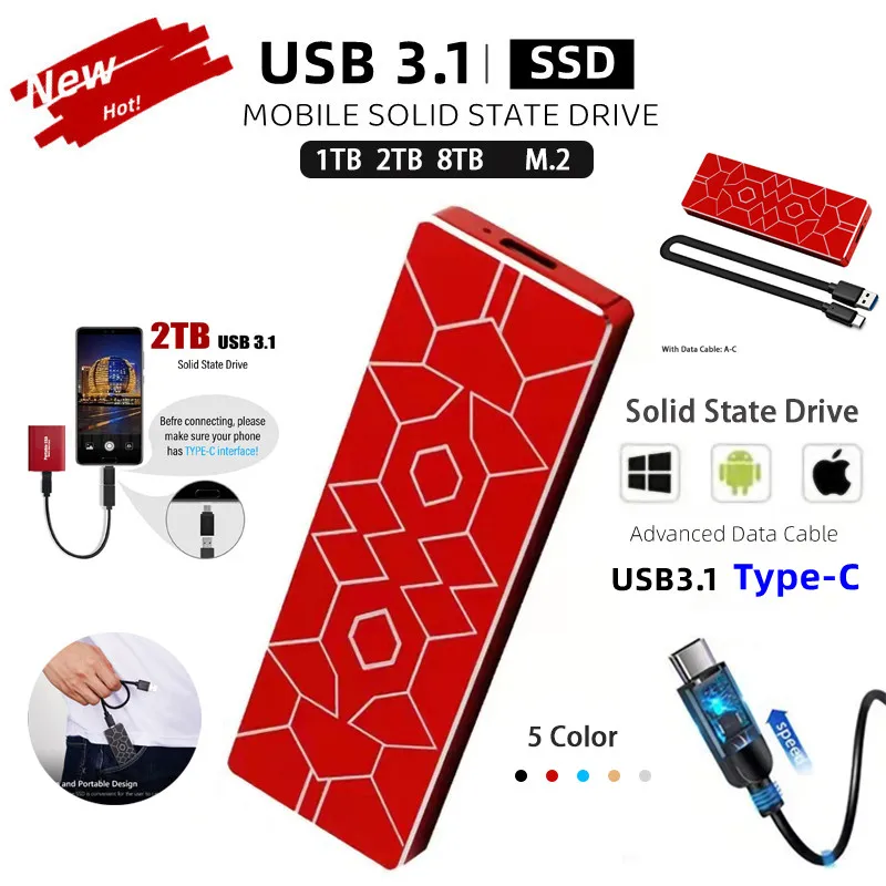 

2022 Portable USB 3.1 SSD Hard Drive SSD 1TB/2TB/4TB/10TB External Hard Drive Type-C SSD Hard Disk USB Flash Drive SSD
