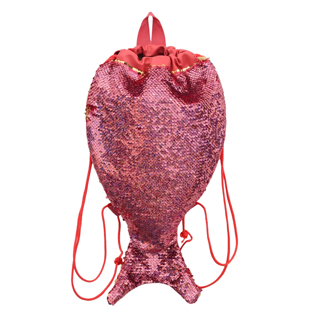 

Mermaid Tail Design Drawstring Bag Fashion Storage Pouche Backpack Storage Bag Rucksack for Girls (Red)