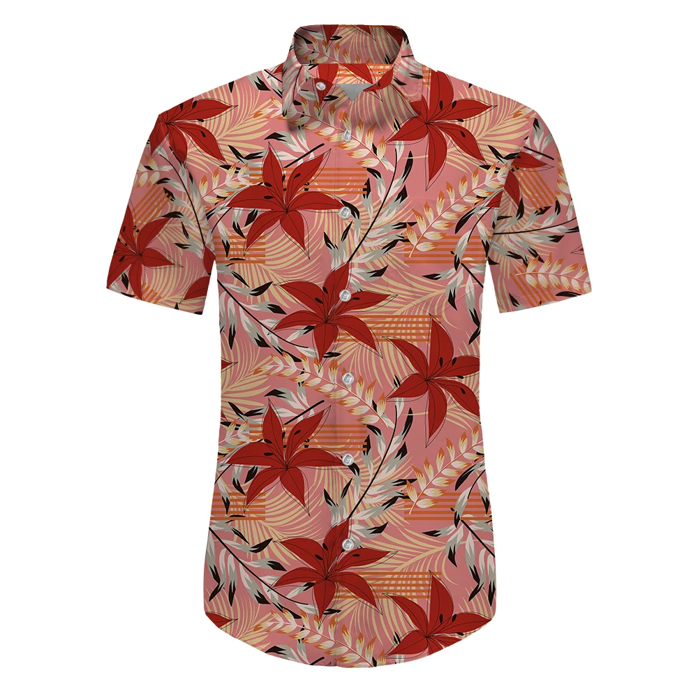 

Гавайская рубашка для мужчин, винтажная Пляжная футболка с принтом кленовых листьев и короткими рукавами, на одной пуговице, одежда на лето