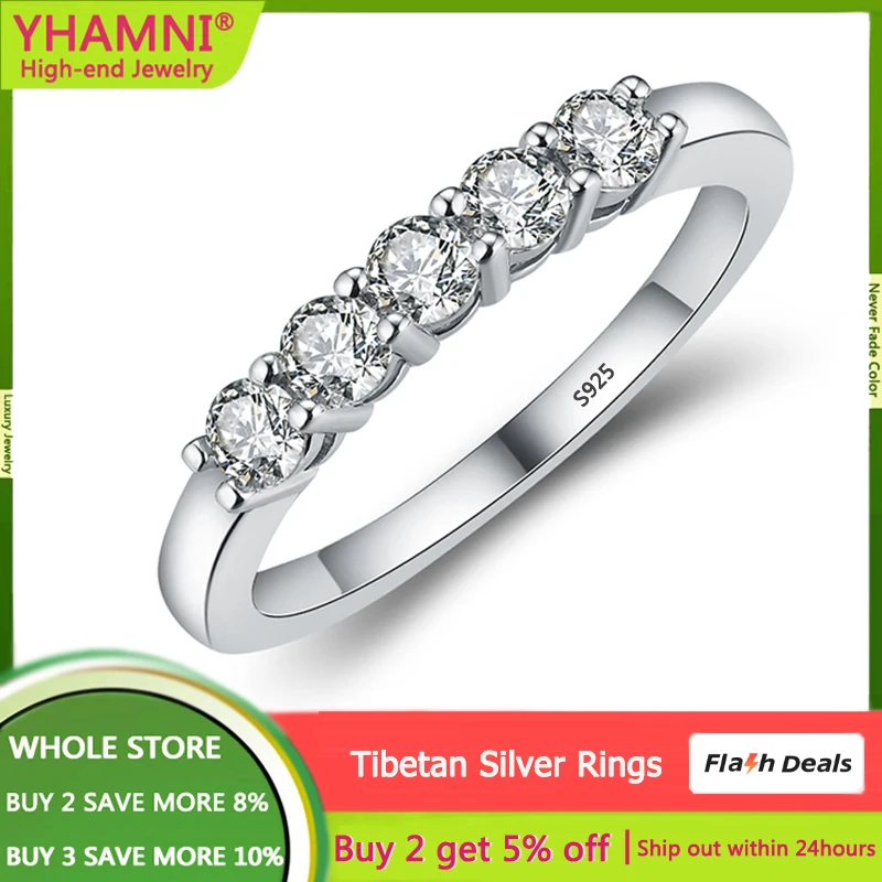 Купи With Credentials Eternity Promise Ring Allergy Free Tibetan Silver Ring Inlay 5pcs 3mm Zirconia Diamant Wedding Band Women Rings за 299 рублей в магазине AliExpress