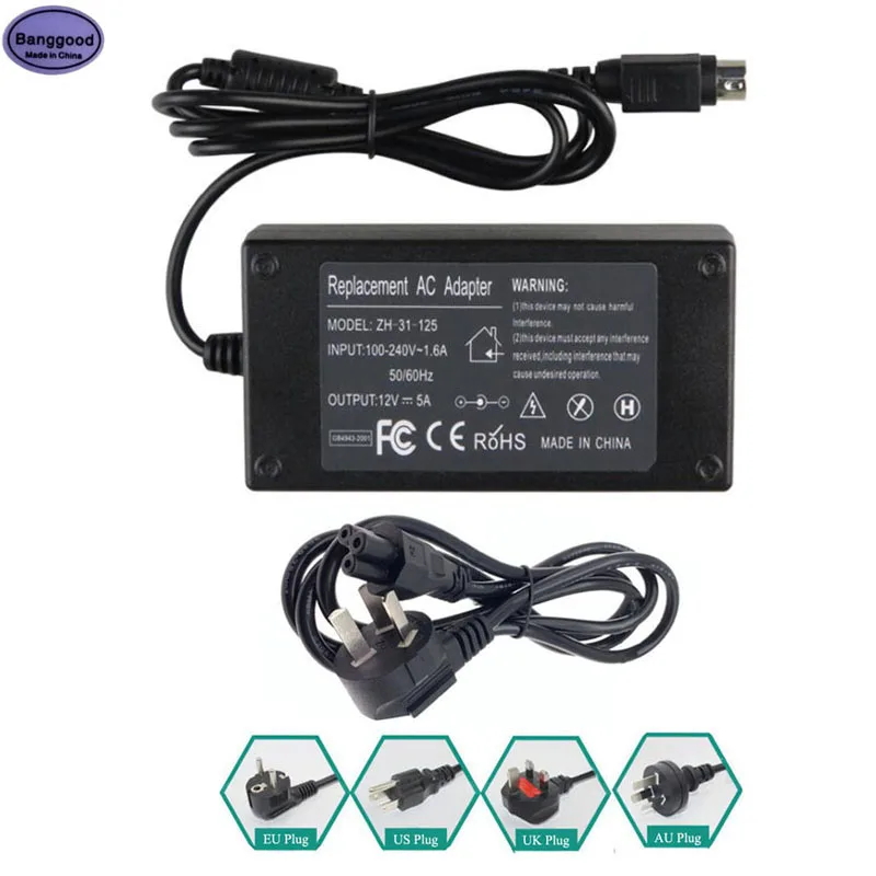 

12V 5A 4-Pin 60W Power Supply Adapter Charger w/ AC Power Cable for Sanyo CLT1554 CLT2054 20" LCD TV Monitor 4PIN Laptop Charger