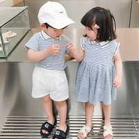kids summer clothes for brother and sister matching outfits 2022 baby boy top and short two piece sets toddler girl cotton dress