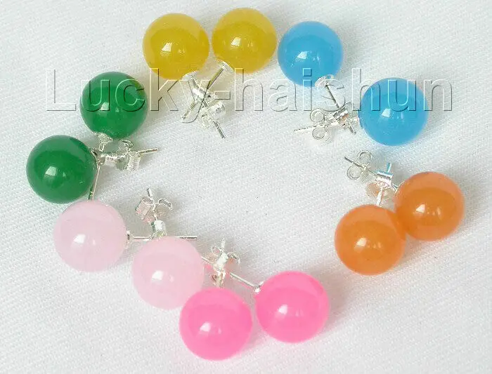 Серьги-гвоздики из натурального нефрита, 10 мм, 6 шт.