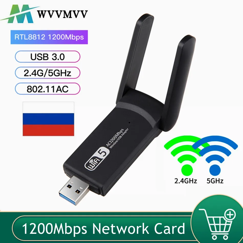 

WvvMvv USB3.0 1200Mbps Wifi Adapter Dual Band 5GHz 2.4Ghz 802.11AC RTL8812BU Wifi Antenna Dongle Network Card For Laptop Desktop