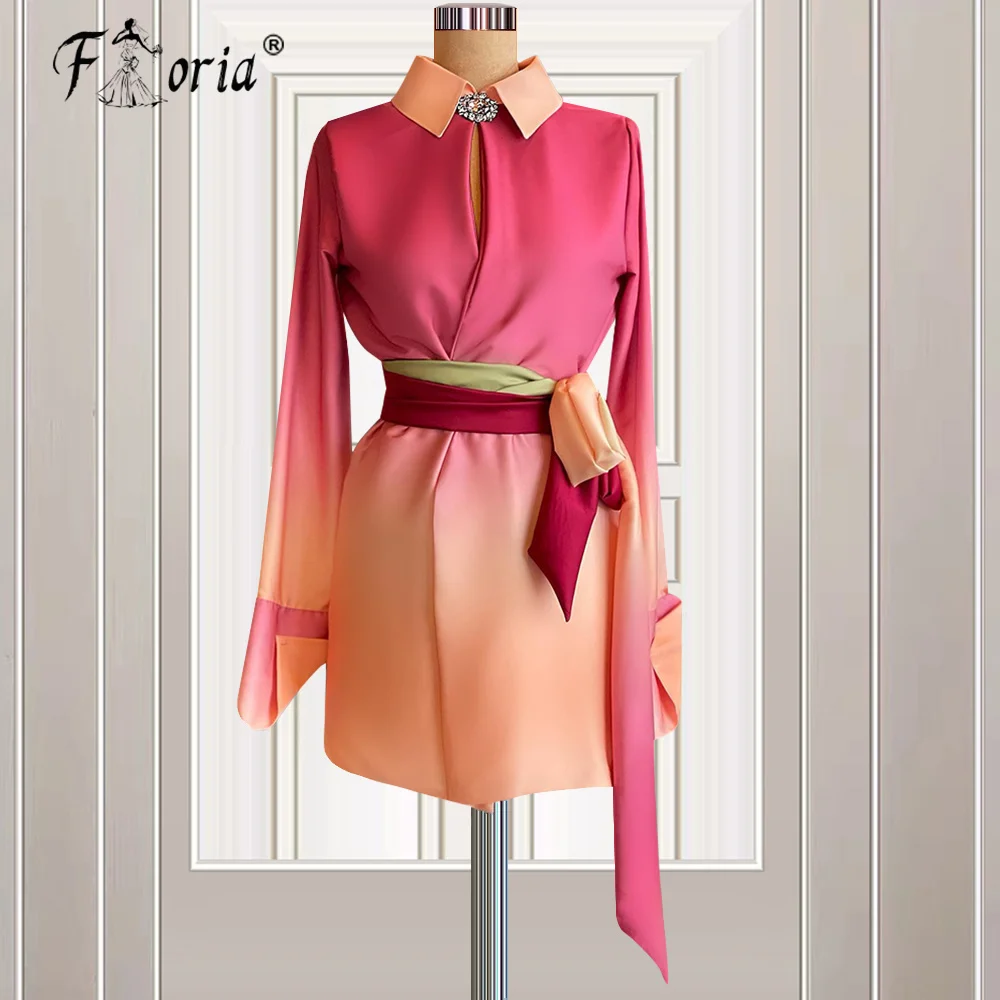 

Новейшие шикарные розовые короткие платья для выпускного вечера с длинным рукавом и поясом с кристаллами, мини коктейльное платье-рубашка для встречи выпускников, модный наряд, платье