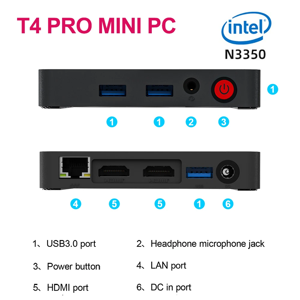 Beelink T4 Pro мини ПК Intel Celeron N3350 2 4 ГГц лицензированный Windows 10 Гб 64 4/5 8 ггц WiFi BT4.0 4K