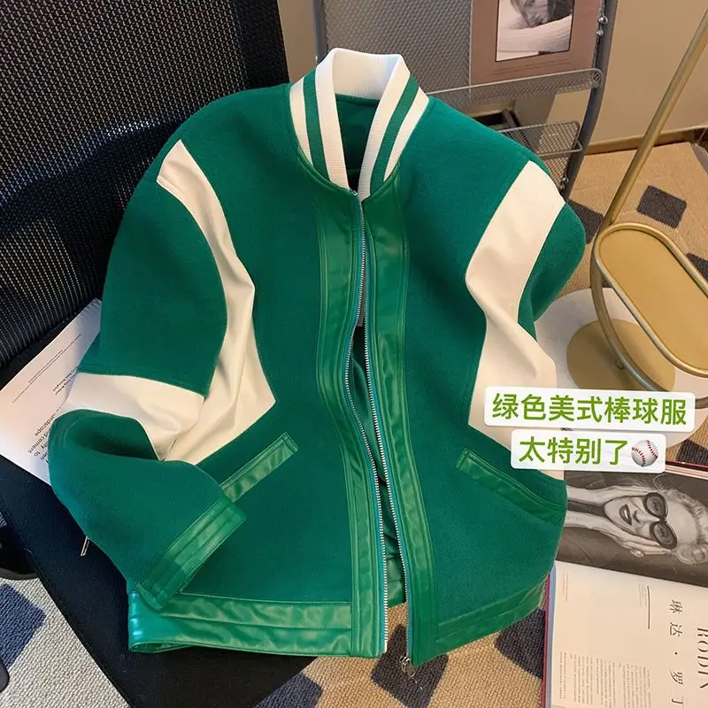 

Autumn Winter American PU Leather Baseball Jacket Women's Coats Loose Couple Jacket Korean Fashion New Long Sleeves
