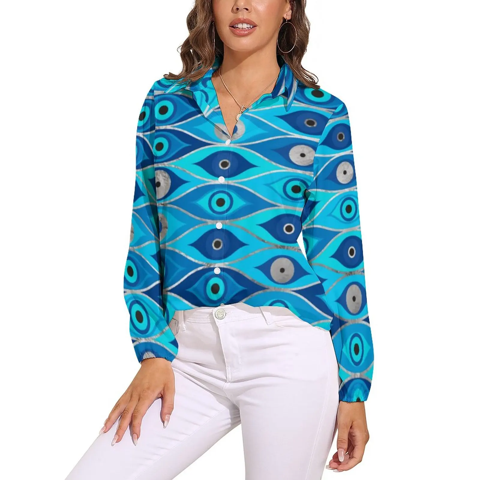 

Matiasma Evil Eye Loose Blouse Greek Mati Mataki Streetwear Oversized Blouses Women Long Sleeve Kawaii Shirt Spring Graphic Tops