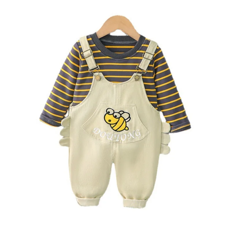 

New Autumn Baby Boys Clothes Suit Children Girls Casual Striped T-Shirt Overalls 2Pcs/Set Toddler Sports Costume Kids Tracksuits