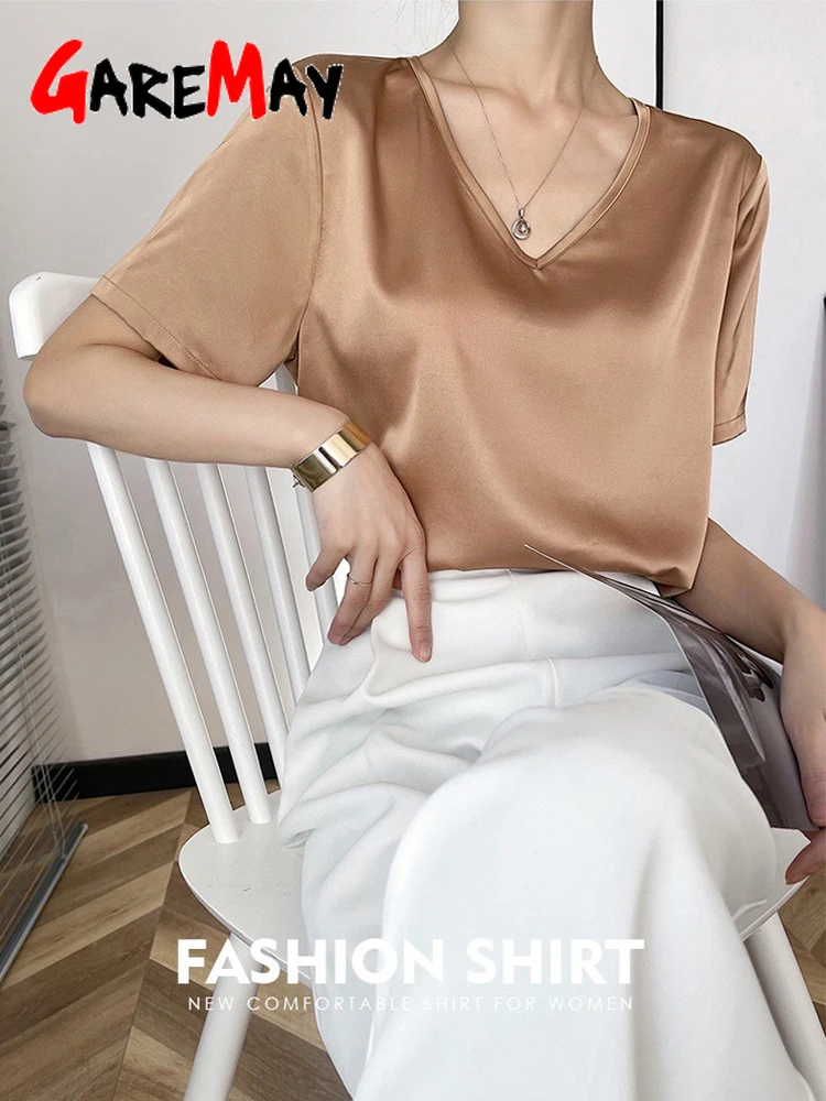Красивые женские блузки Новинка лета 2023 Элегантная Шелковая атласная рубашка с