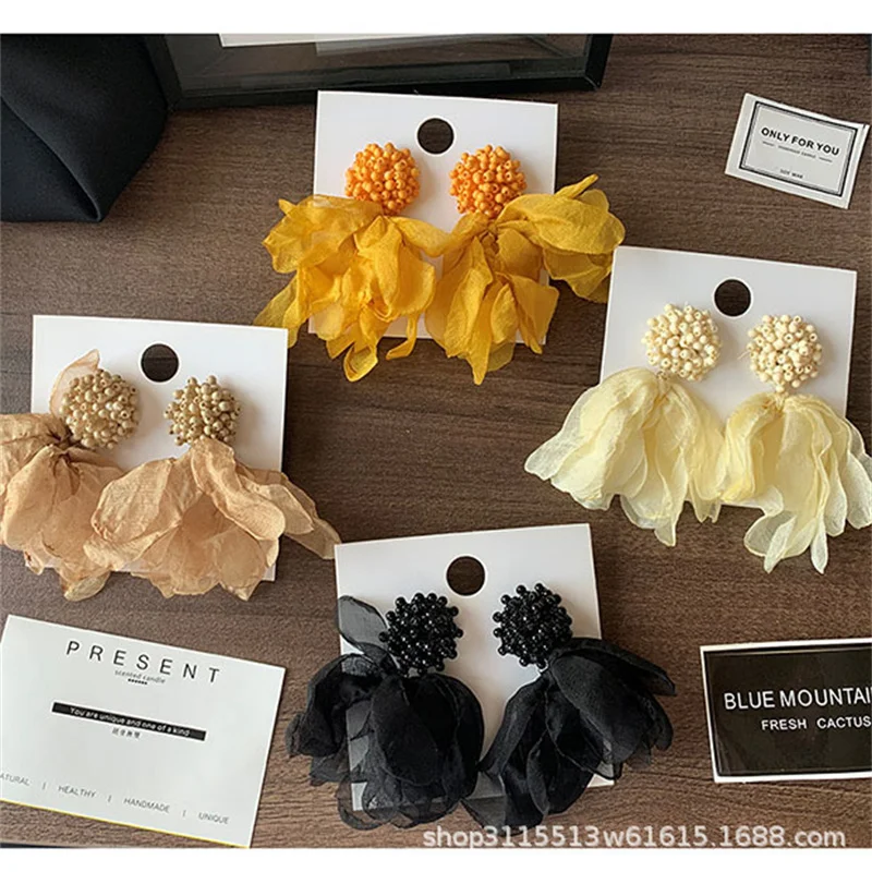 

Korean Flower Dangle Drop Earrings Kawaii Wholesale Women Handmade Fashion Jewelry Accessories Holiday