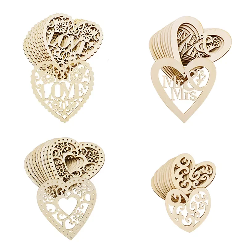 

Свадебное украшение с лазерной резкой, подвесное украшение в виде сердца, деревянная коробка для колец, свадебное украшение в рустикальном ...