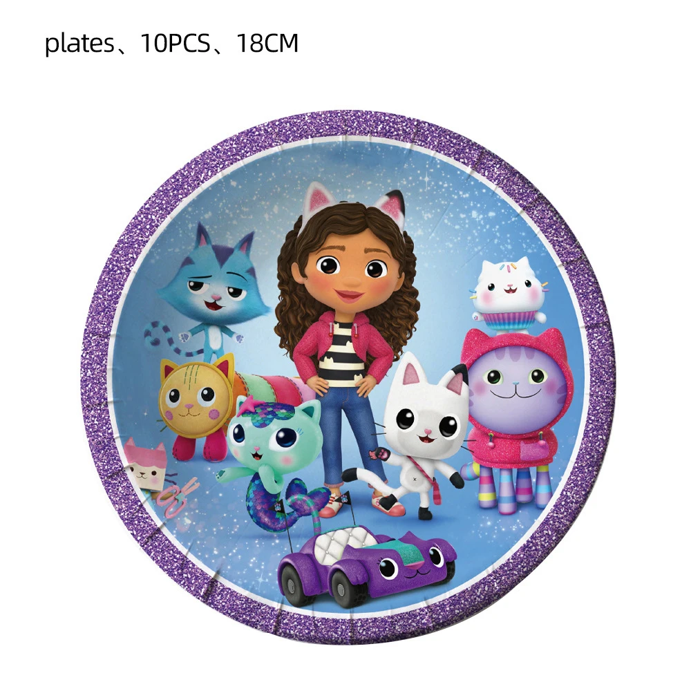 2022 new gabby dollhouse cats toy cartoon birthday party decoration cutlery set supplies gabby doll house kids birthday gifts free global shipping