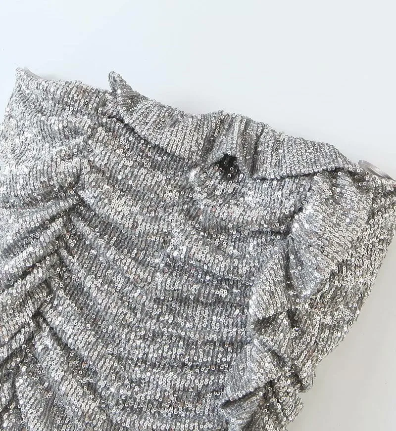 Летнее женское пикантное модное Плиссированное мини-платье TMODA1054 с блестками и