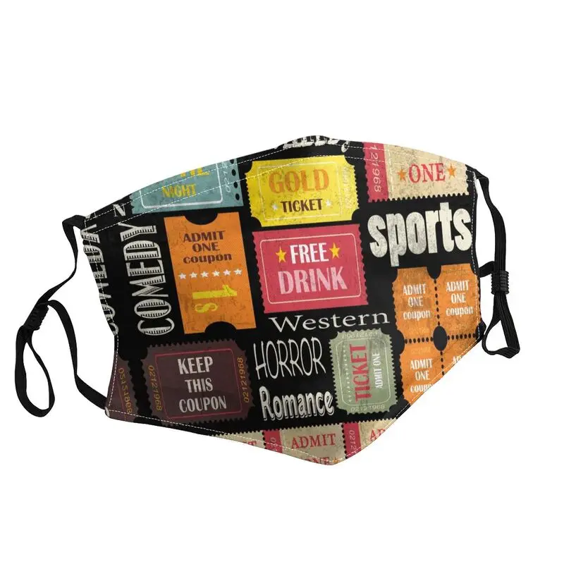 

Retro Movie Tickets Mouth Face Mask Anti Haze Dust Classic Film Cinema Theater Gift Mask Protection Washable Respirator Muffle