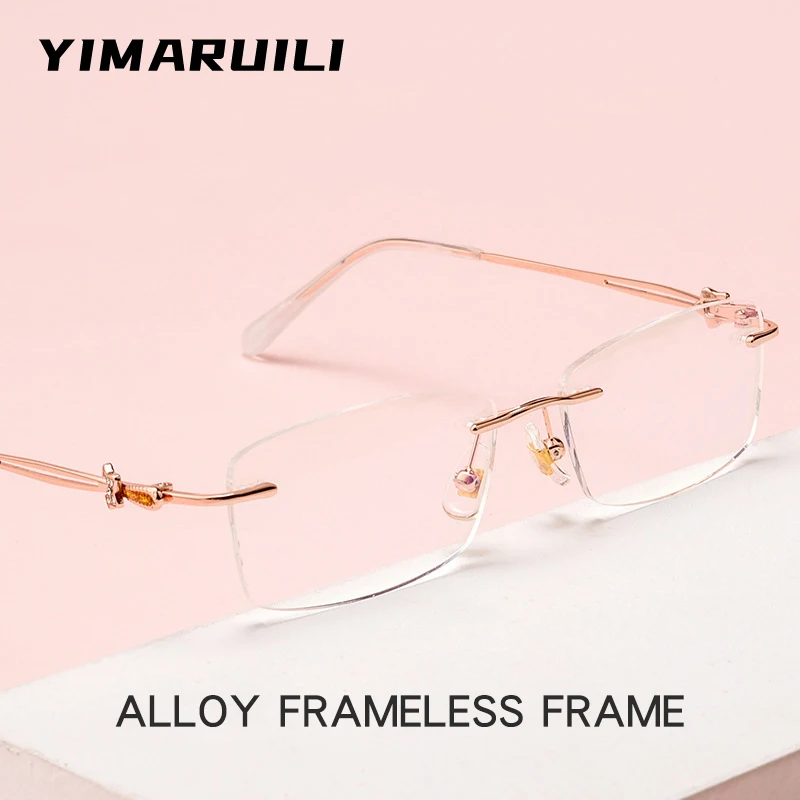 

YIMARUILI New Ultra-light Exquisite Retro Fashion Eyeglasses Frame Decorative Optical Prescription Rimless Glasses Women 98202WK