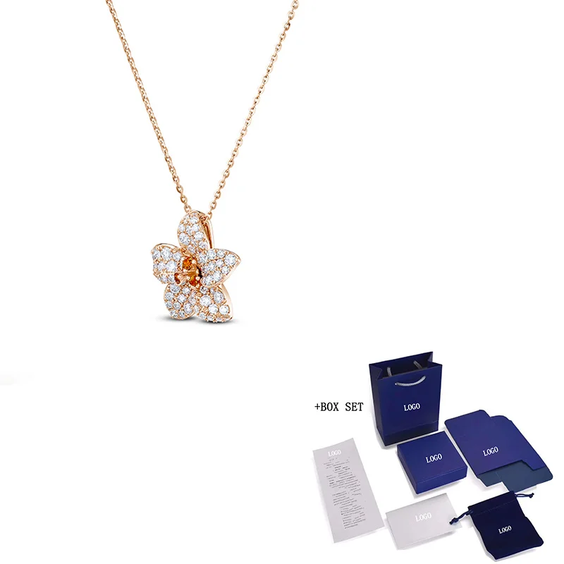 

Fashion SWA New ORANGE LILY Rose Gold Necklace Orange Petal Decoration Crystal Women Elegant Romantic Jewelry Gift