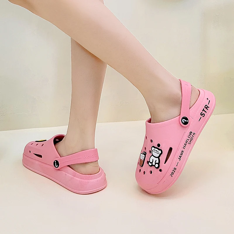Women's Summer Beach Shoes Bathroom Home Slippers Non Slip Soft Sole Shoes Lndoor and Outdoor Slippers Girls' Baotou Slippers