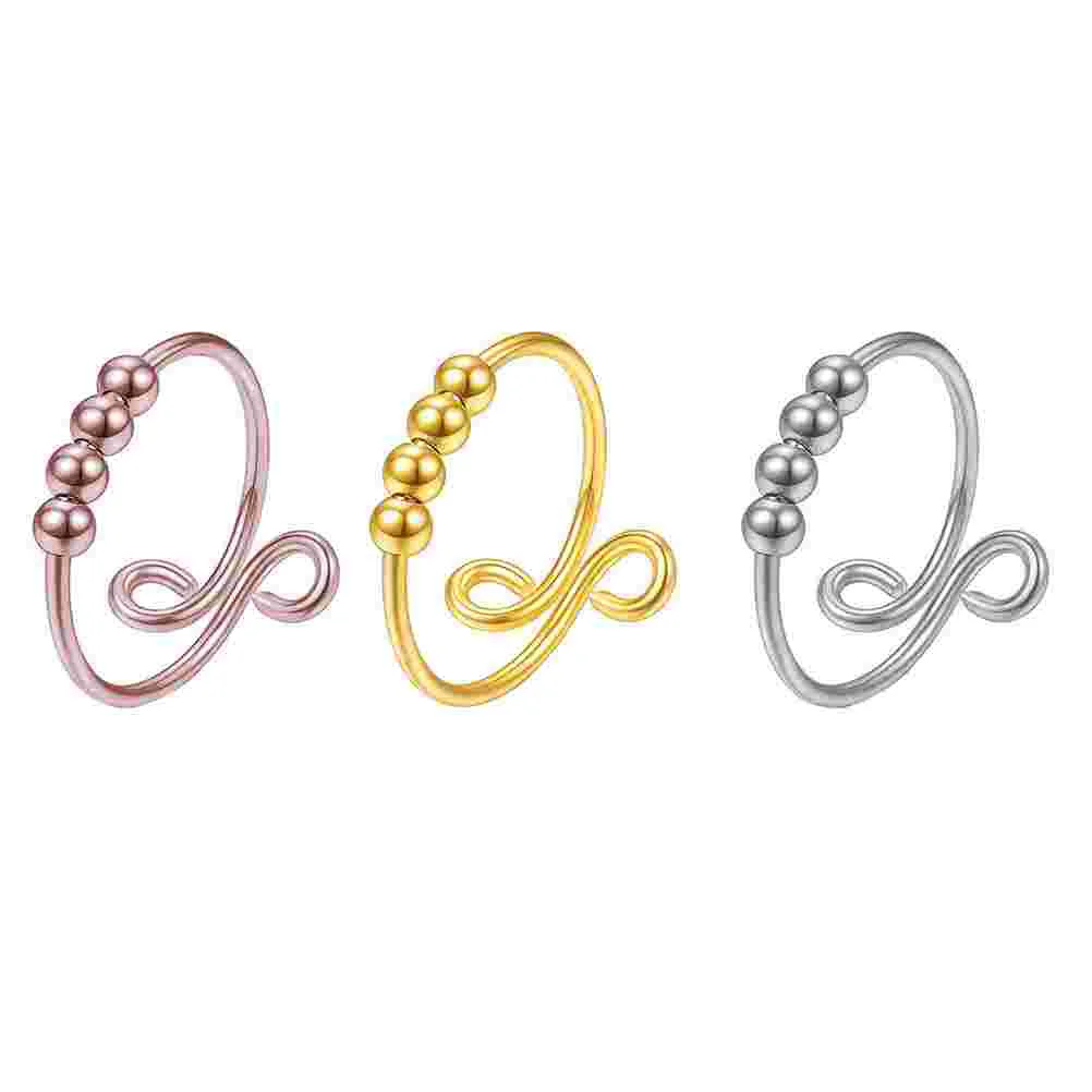 

3 Pcs Beaded Rings Rotatable Beads Thumb Anxiety Alloy Adjustable Decor Miss