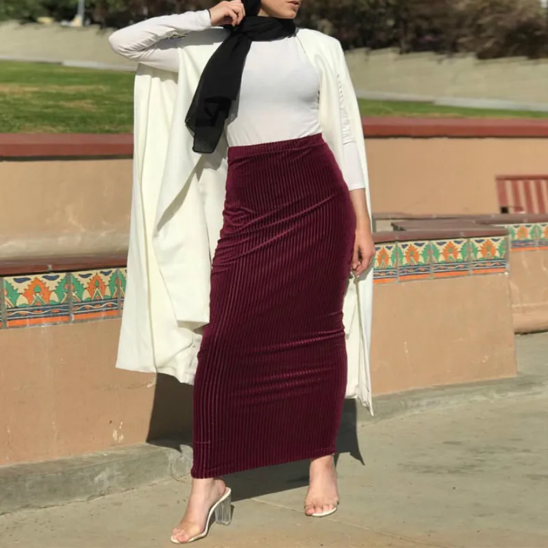 Women All Season Women's Skirt 2021 New Striped Stretch Temperament Slim Knit Bag Hip Ankle Skirts