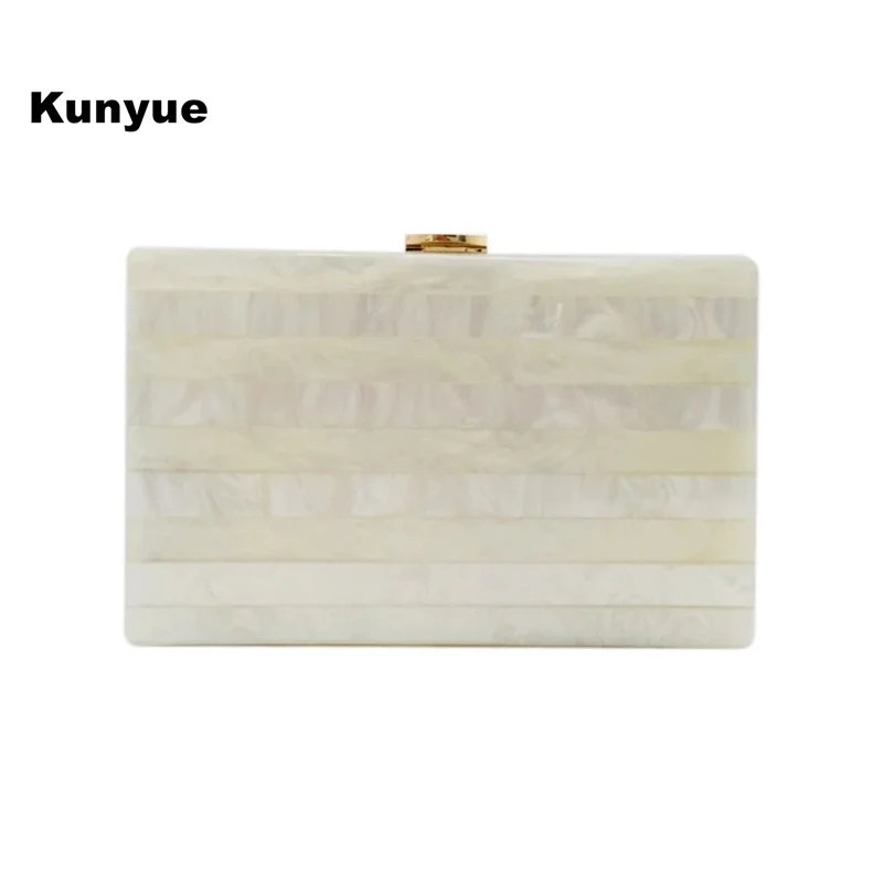 

Stylish Women Evening Bag Cute Acrylic Dress Clutch Purse Unique Marble Striped Party Prom Elegant Chains CHIC Shoulder Handbags
