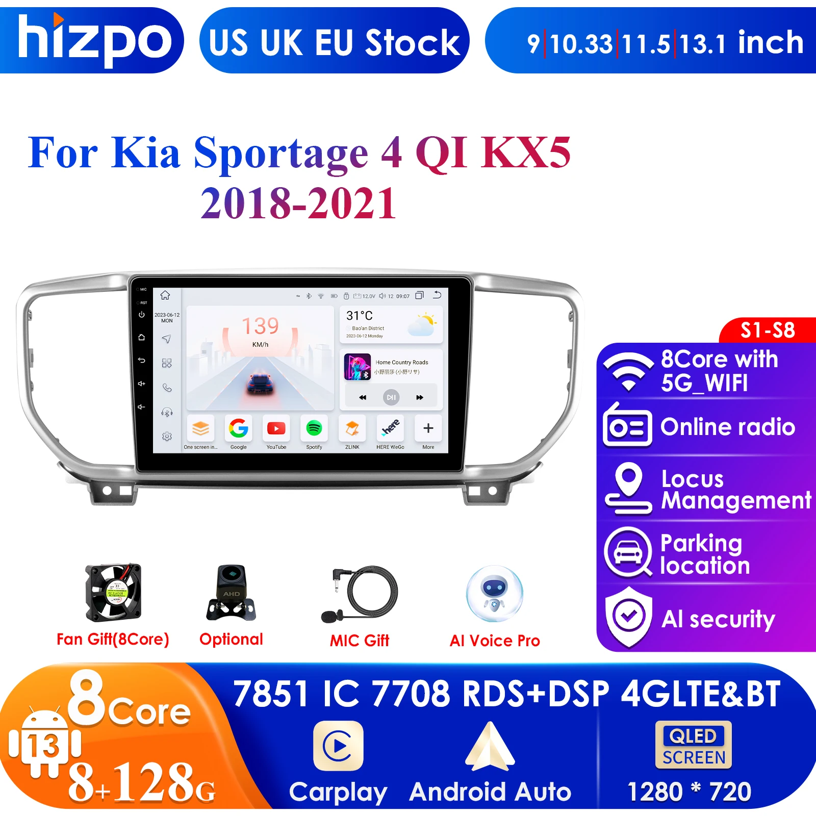 Мультимедийная магнитола для Kia Sportage 4 7862-2018, 2din, Android 13 ...