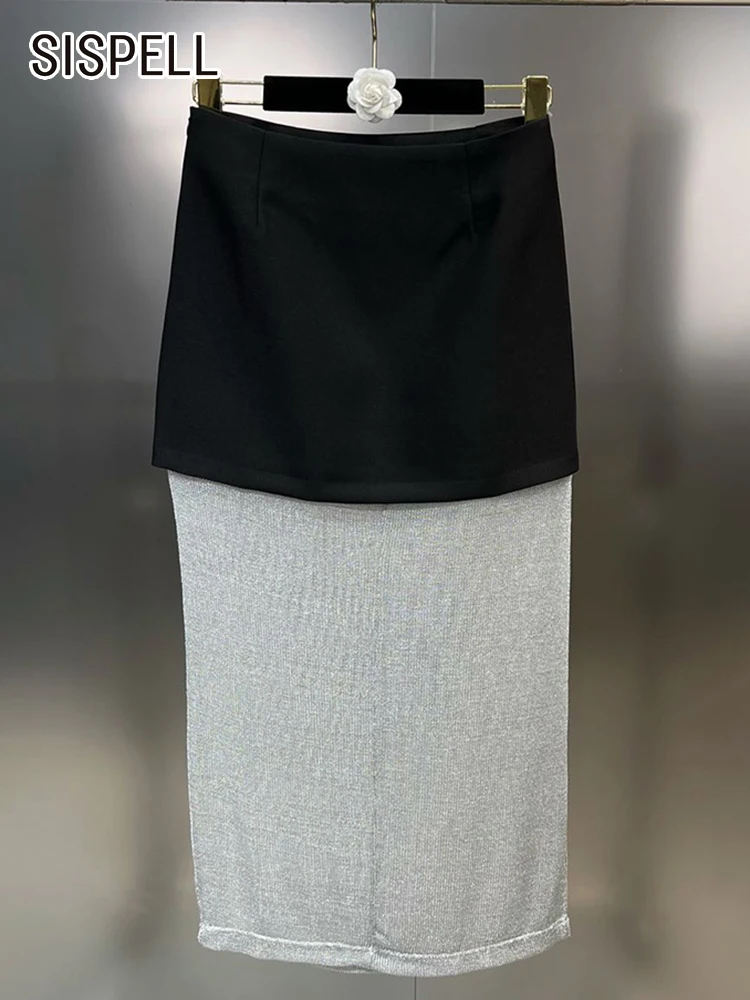 

SISPELL Patchwork Sheer Streetwear Skirts For Women High Waist Colorblack Bodycon Skirt Female 2023 Fashion Clothing New Style