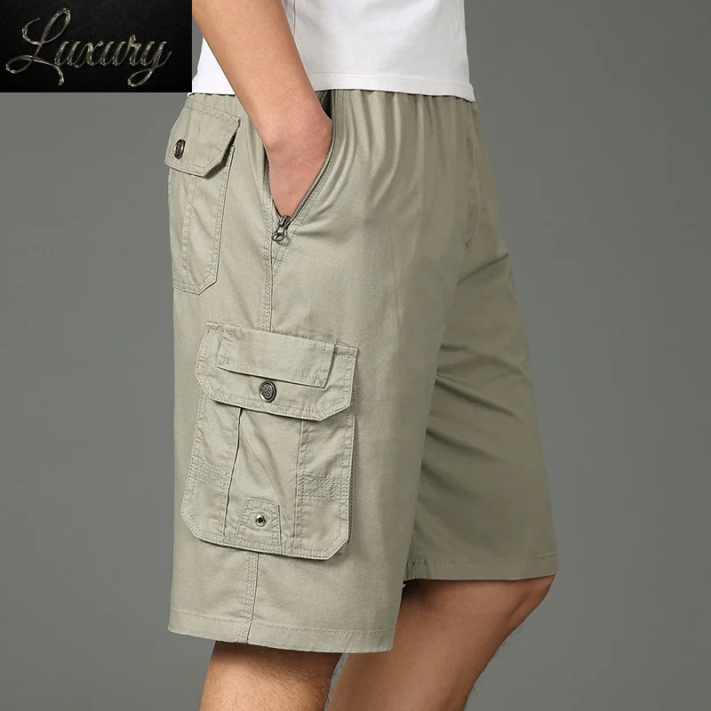 

2023 Shorts Men Bermuda Cotton Pocket Zip Cargo Fashion Style Elastic Army Male Summer Casual Knee Length Vintage Yellow