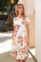 levaca womens summer white floral print casual round neck short sleeve casual dress