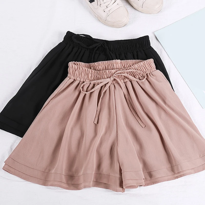 

Korean Ladies Chiffon Casual Loose Skirt Short Summer Casual Shorts Double Layer High Waist Wide Leg A-Line Shorts