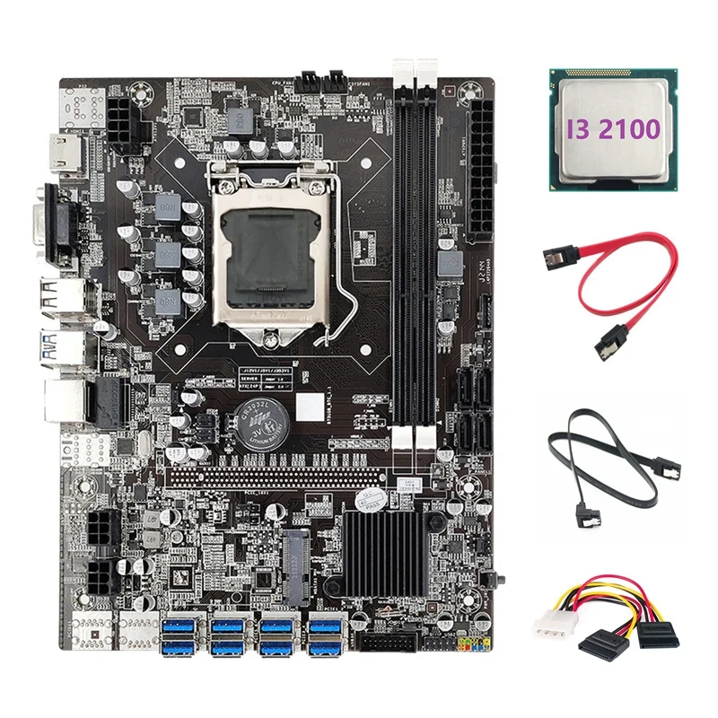 Фото Материнская плата AU42 -B75 ETH 8xusb адаптер + I3 2100 CPU + 2xsata кабель + 4PIN к SATA кабель LGA1155 B75 USB материнская плата для майнинга №2