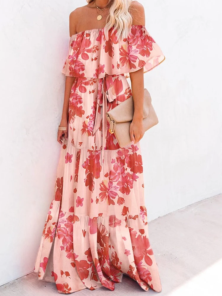 Женское плиссированное платье с бантом элегантное тонкое пляжное длинное