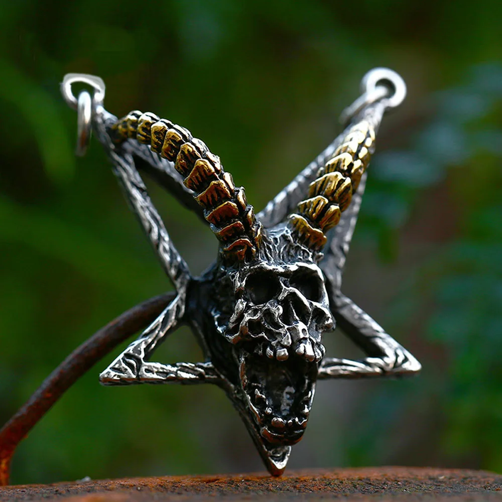 

Gothic Lucifer Satan Goat Skull Necklace Pendant Men Vintage Stainless Steel Goat Head Pendant Chain Fashion Biker Jewelry