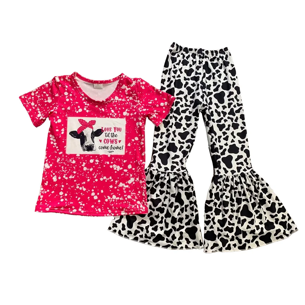 

Бутик Горячая Распродажа детской одежды с коротким рукавом для маленьких девочек коровы штаны с колокольчиком