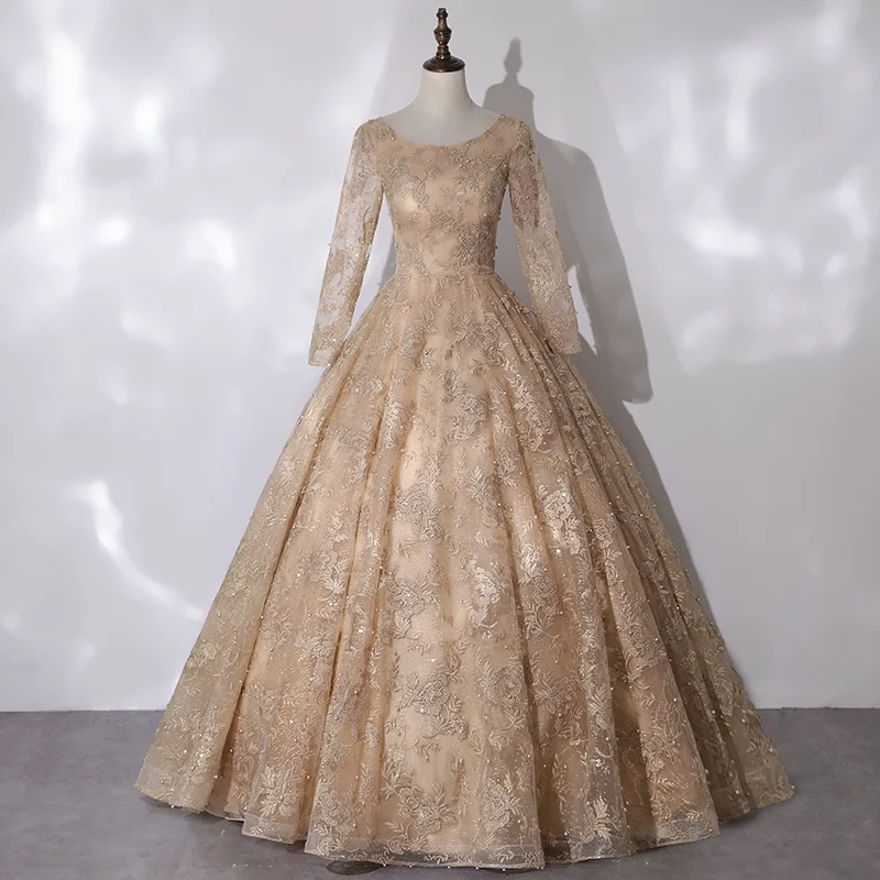 

champagne beading court long sleeve medieval dress princess Renaissance Gown Victorian/Marie/ Belle Ball/ball gown