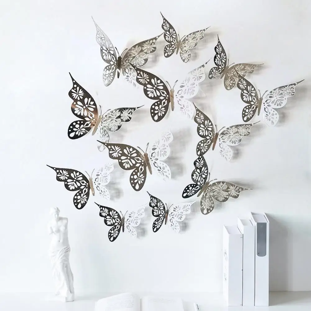 

12 Pcs/Set 3D Wall Stickers Hollow Butterfly For Kids Rooms Home Wall Decor DIY Fridge Stickers Room Decoration R4T7