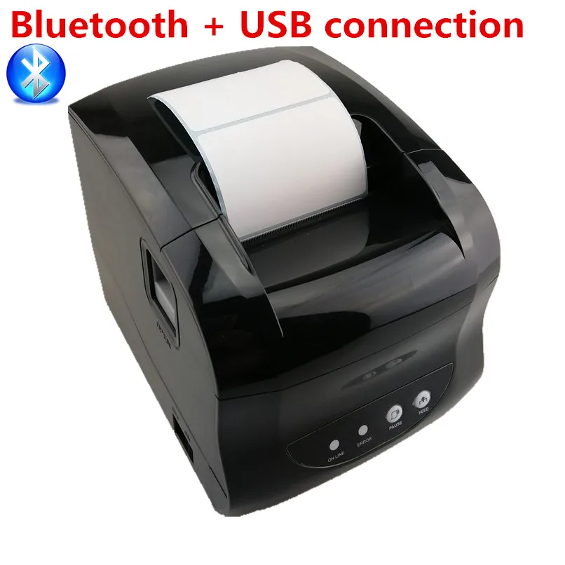 

365B Thermal Sticker Label Barcode POS Printer Support 20-80mm Width QR Code Receipt Bill Print USB or Bluetooth Connection