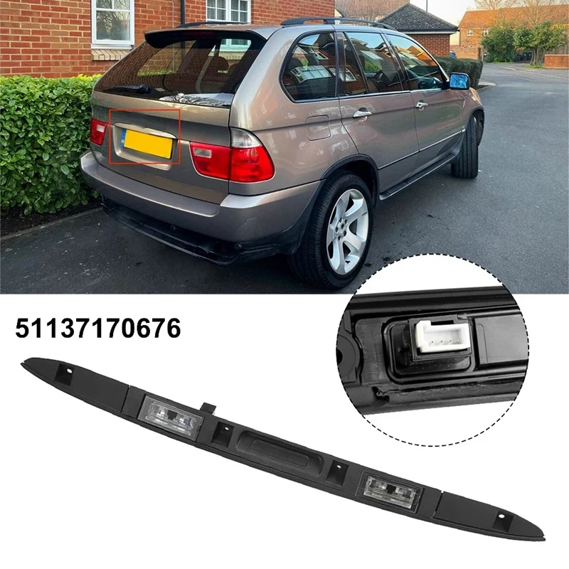 Car Rear Trunk Lid Handle Grip With Key Button Light 51 13 7170676 For BMW X5 E53 2000-2006 Boot Licence Plate Parts